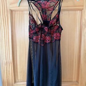 SHEIN- Sheer Black and Red Floral Lace set